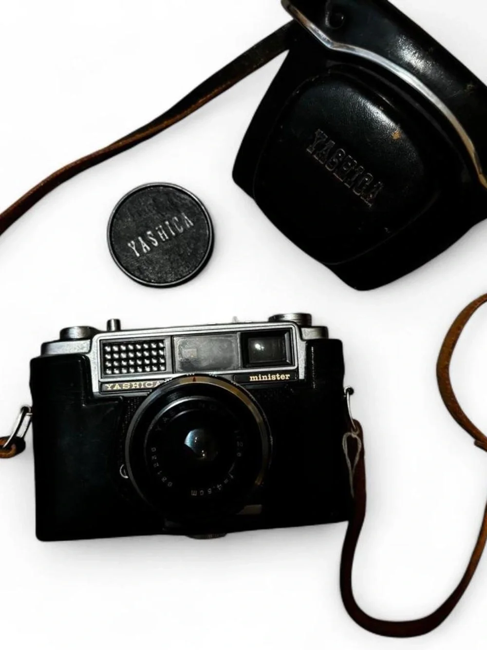 Yashica Black Vintage Minister Film Camera with Brown Strap